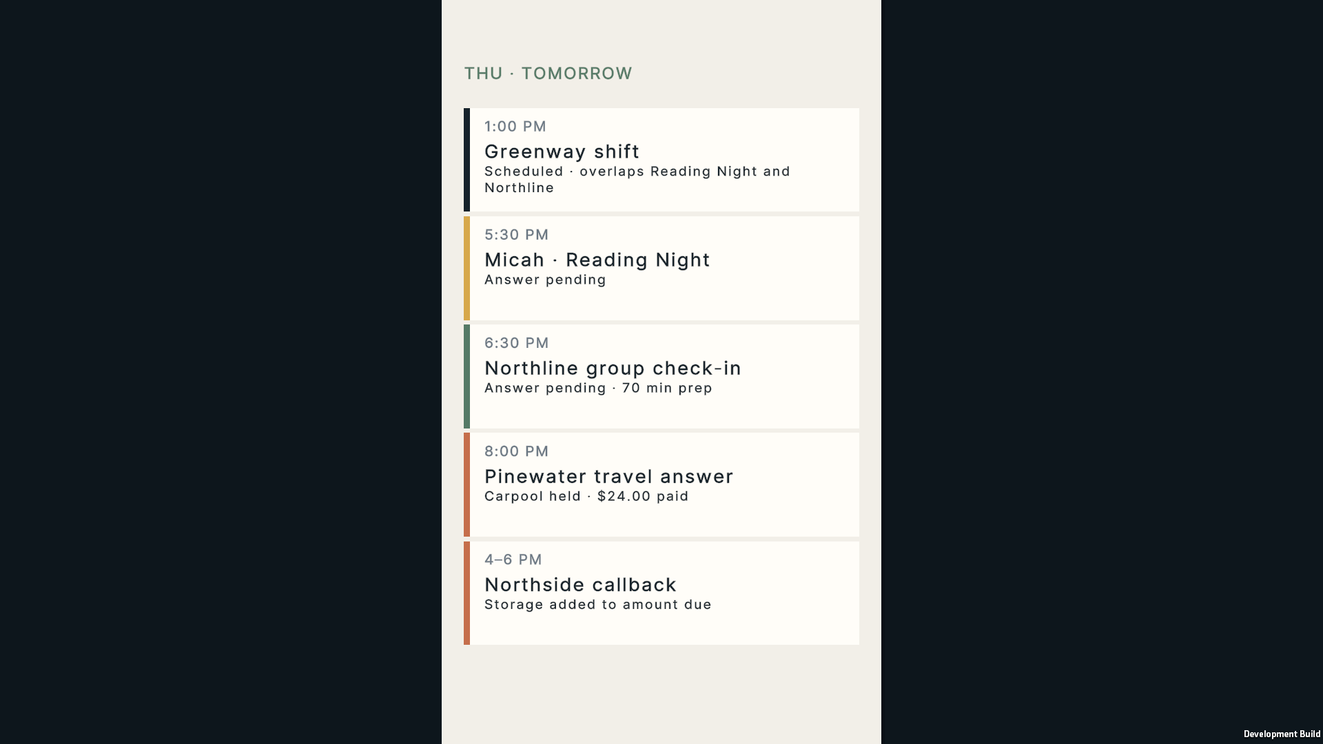 An overcommitted calendar showing overlapping obligations in Everything Left Undone